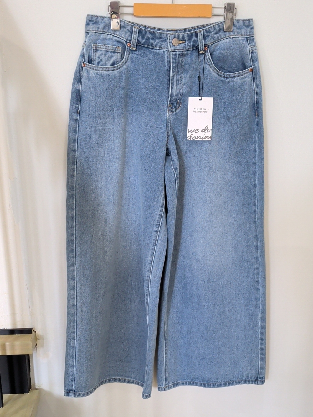 VERO MODA | Women's Light Blue Mid-Rise VMannet Wide Leg Jeans